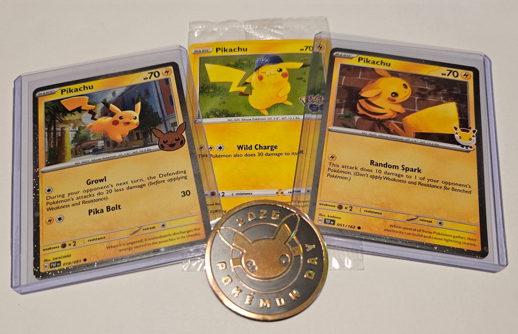 Pikachu Holo Trio + Pokémon Day Coin Bundle *NM